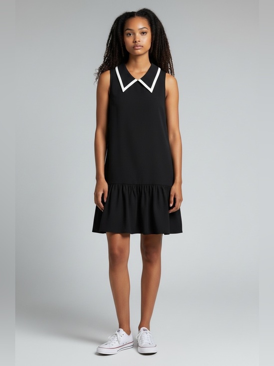 TCEC Dresses & Skirts - Women’s Black Sleeveless Drop-Waist Dress with White Trim Collar Size Large chic